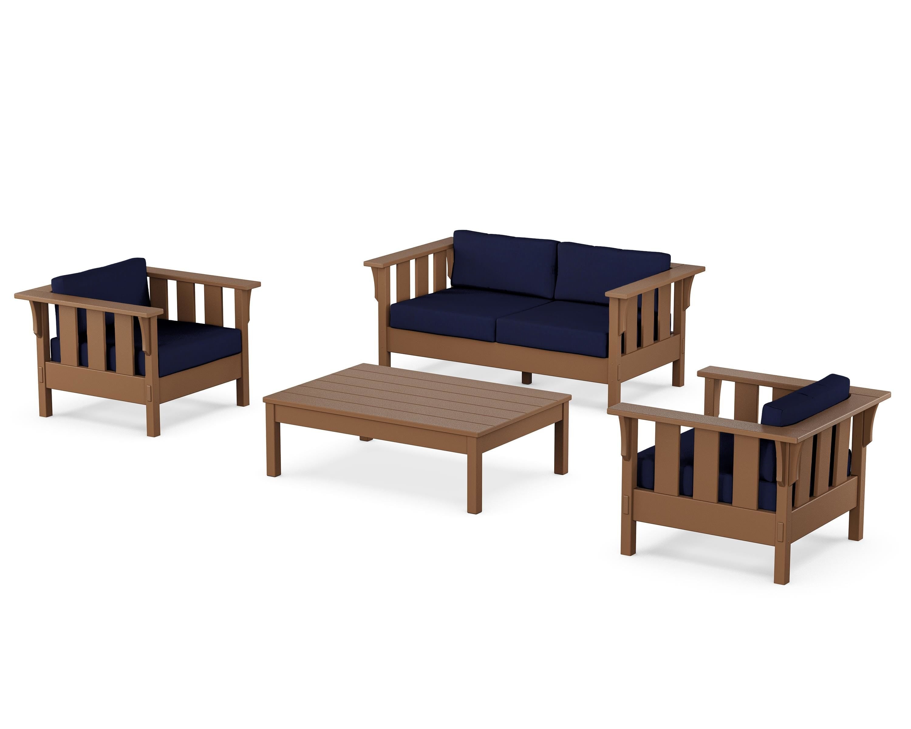Martha Stewart by POLYWOOD® Acadia 4-Piece Deep Seating Set with Loveseat in Teak / Navy