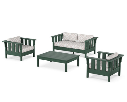 Martha Stewart by POLYWOOD® Acadia 4-Piece Deep Seating Set with Loveseat in Green / Trellis Dune Burlap