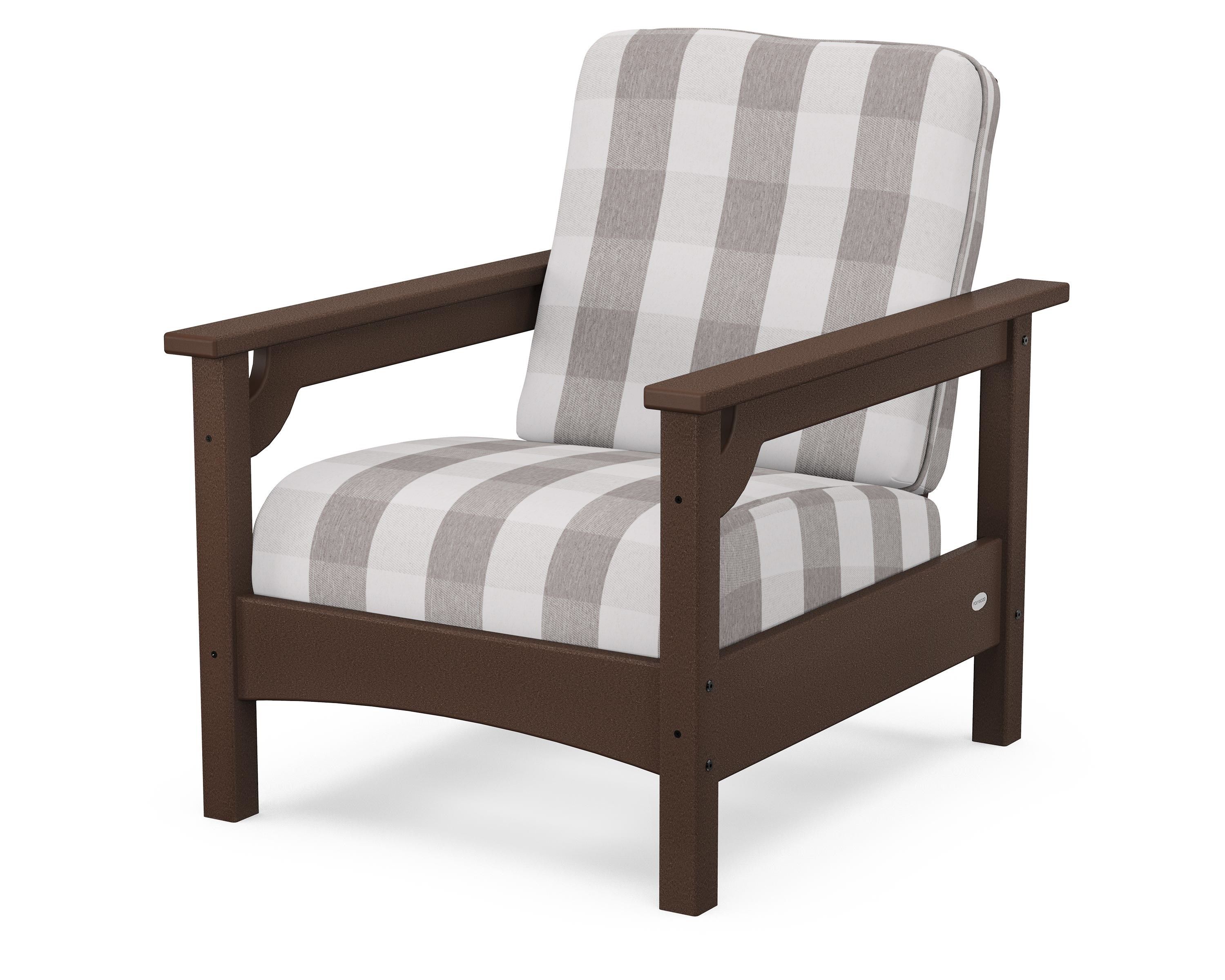 POLYWOOD® Club Chair in Mahogany / Buffalo Plaid Grey Mist