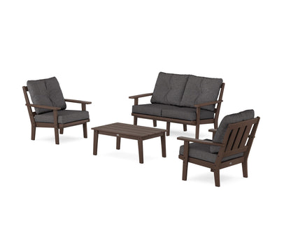 POLYWOOD® Oxford 4-Piece Deep Seating Set with Loveseat in Mahogany / Ash Charcoal