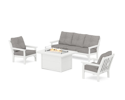 POLYWOOD® Vineyard Deep Seating Fire Pit Table Set in White / Grey Mist