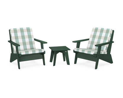 POLYWOOD® Riviera Modern Lounge 3-Piece Set in Green / Buffalo Plaid Glacier Spa