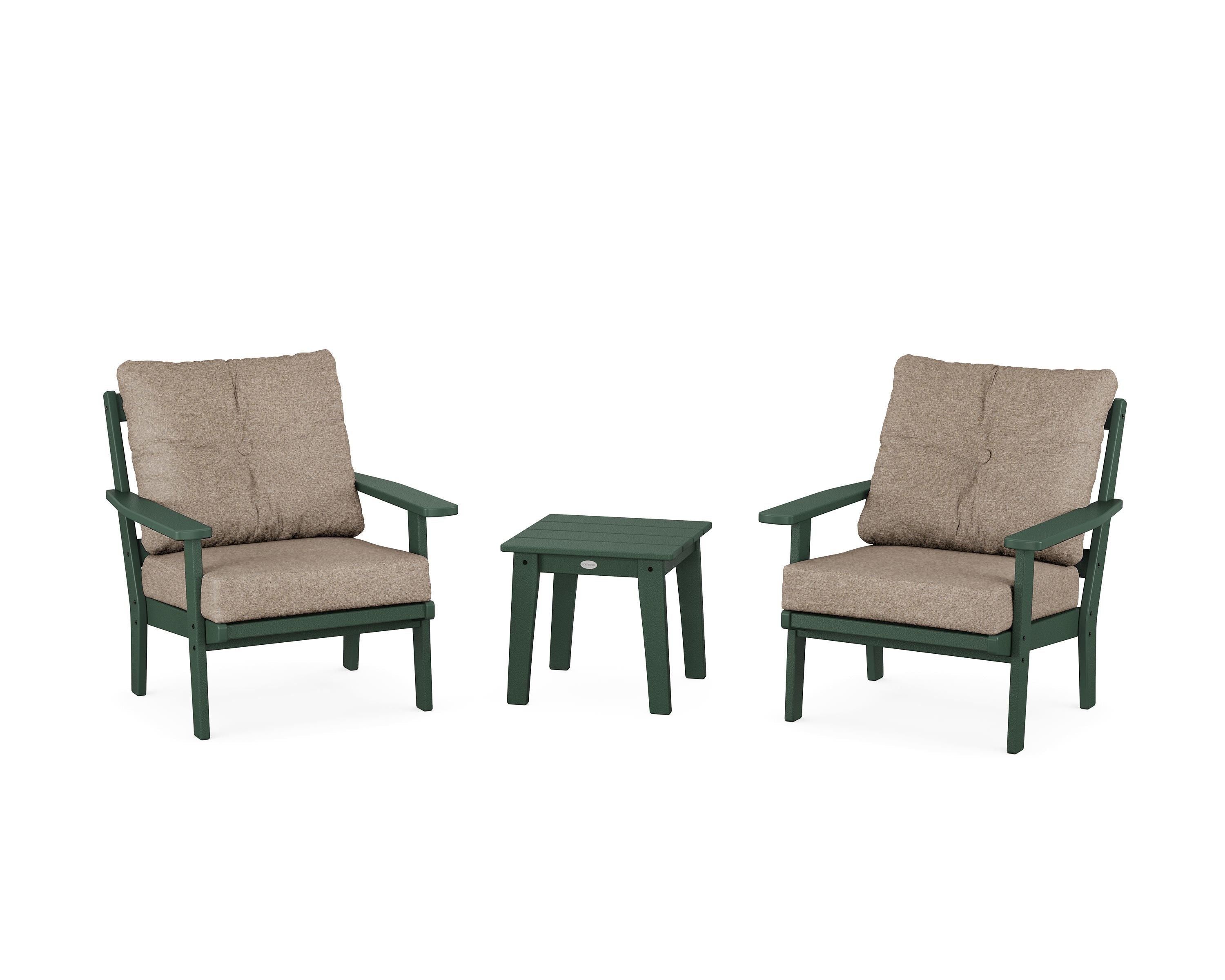 POLYWOOD® Prairie 3-Piece Deep Seating Set in Green / Spiced Burlap