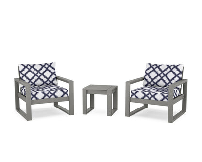 POLYWOOD® EDGE Sectional 3-Piece Deep Seating Set in Slate Grey / Trellis Navy