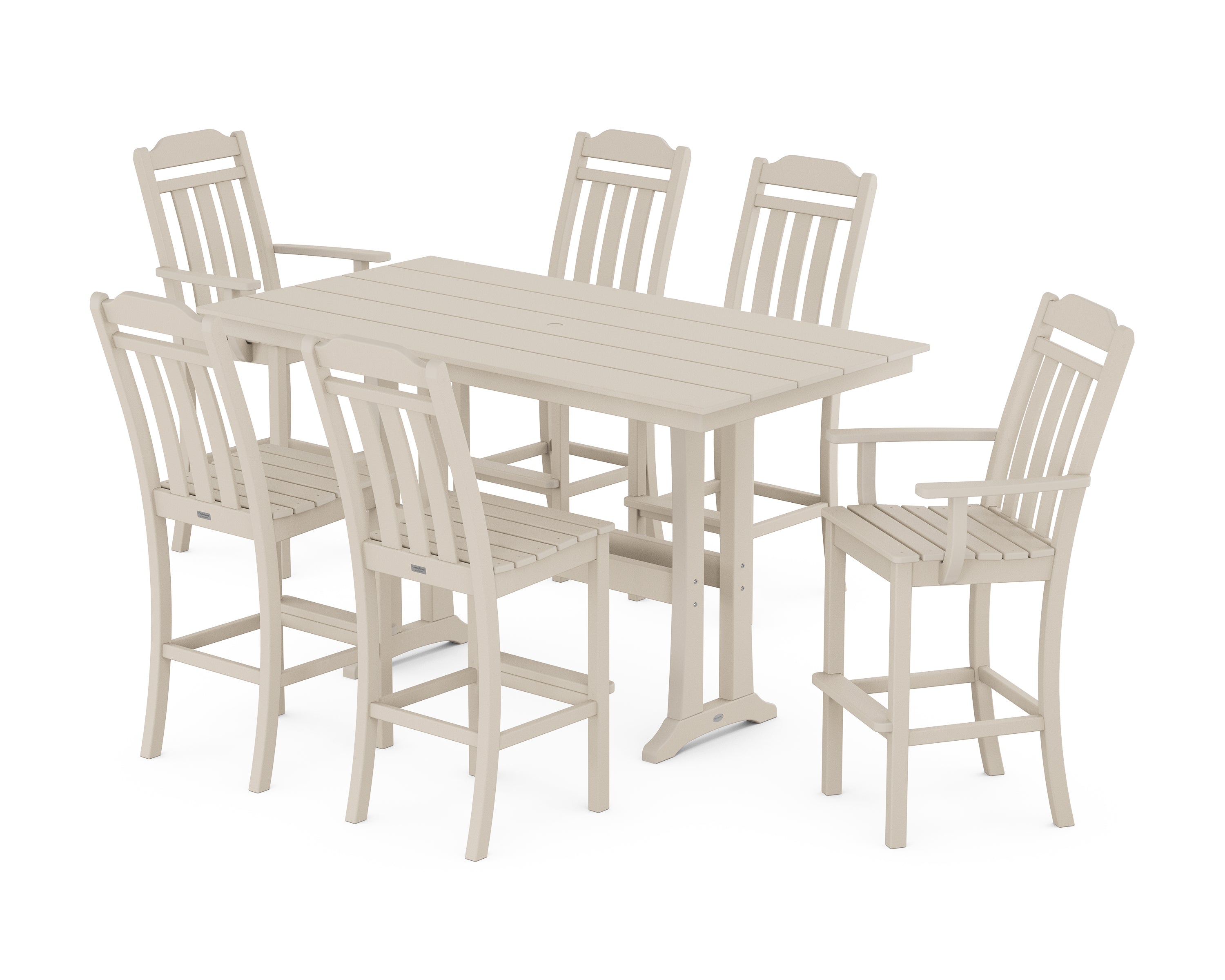 Country Living Cottage 7-Piece Farmhouse Bar Set with Trestle Legs in Sand