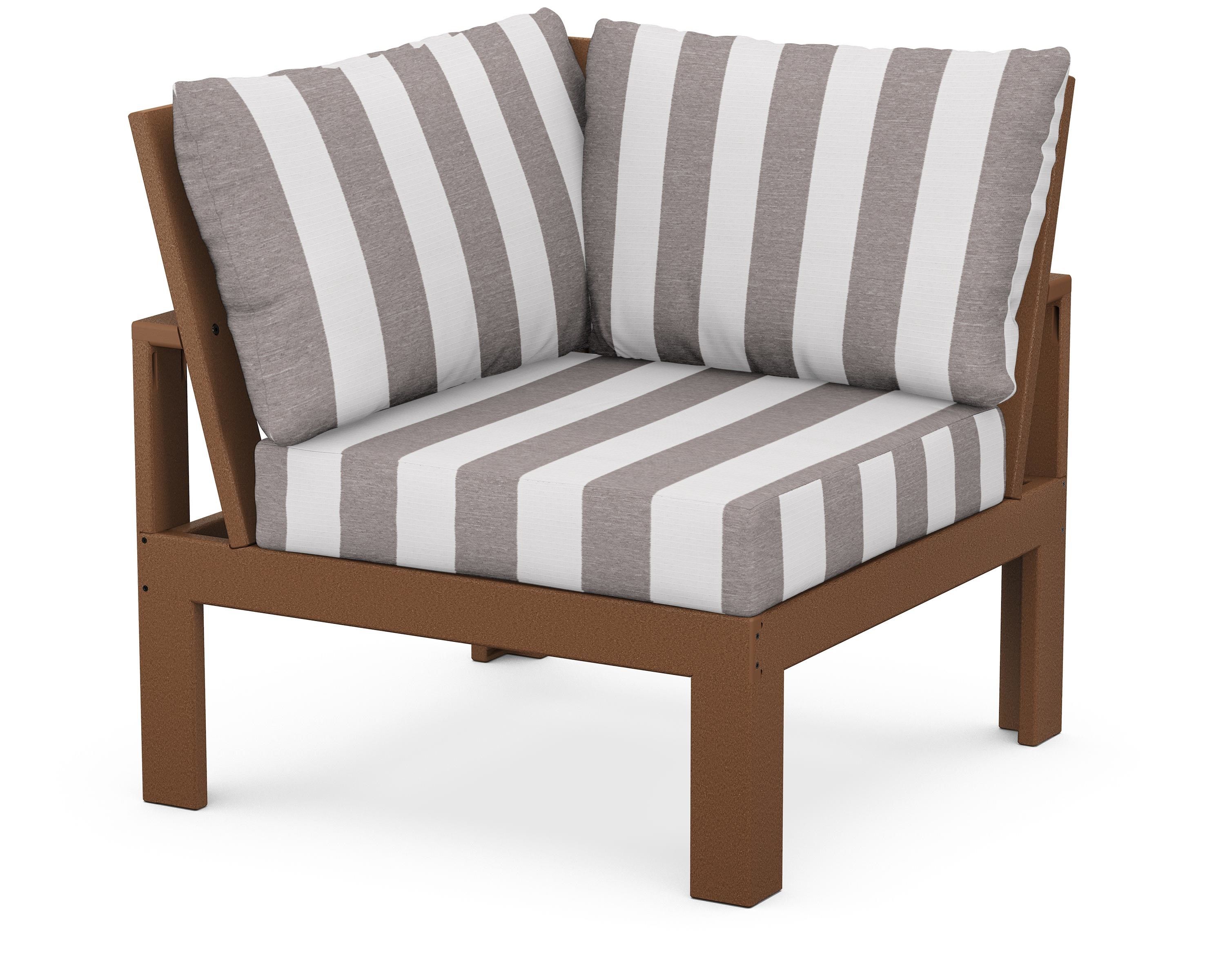 Unbranded Modular Corner Chair in Teak / Cabana Stripe Grey Mist