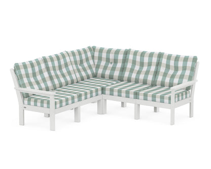 POLYWOOD® Vineyard 5-Piece Sectional in White / Buffalo Plaid Glacier Spa