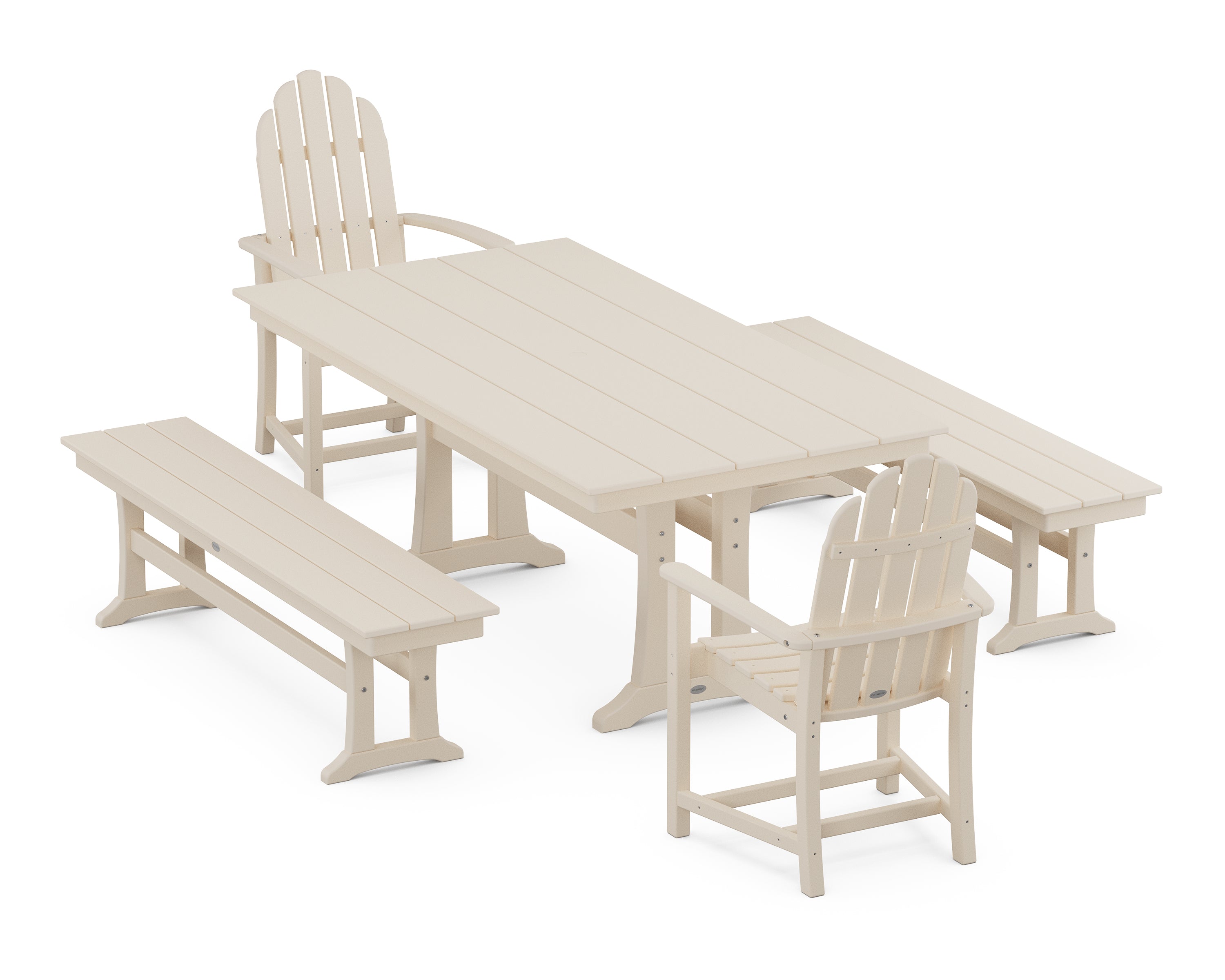 POLYWOOD® Classic Adirondack 5-Piece Farmhouse Dining Set With Trestle Legs in Sand