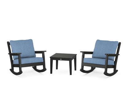 POLYWOOD® Chippendale 3-Piece Deep Seating Rocker Set in Black / Sky Blue