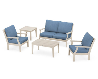 POLYWOOD® Braxton 5-Piece Deep Seating Set in Sand / Sky Blue