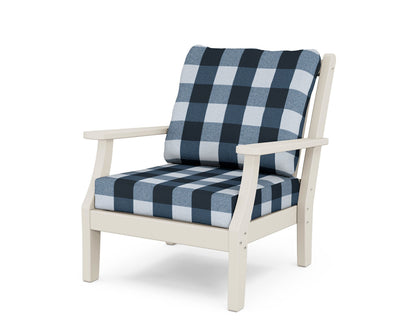 Country Living Wovendale Deep Seating Chair in Sand / Buffalo Plaid Marine Indigo