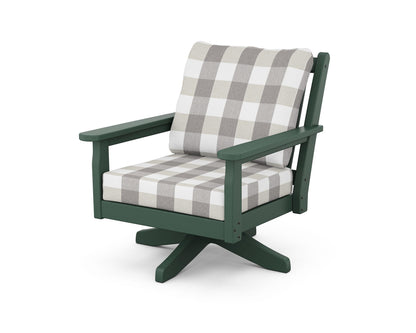 POLYWOOD® Chippendale Deep Seating Swivel Chair in Green / Buffalo Plaid Grey Mist
