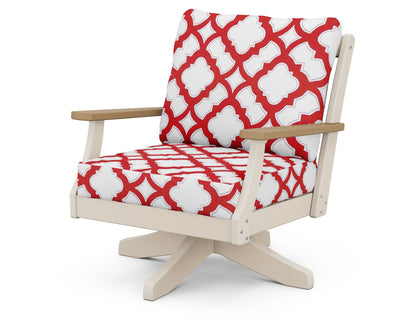 POLYWOOD® Braxton Deep Seating Swivel Chair in Sand / Natural / Trellis Crimson