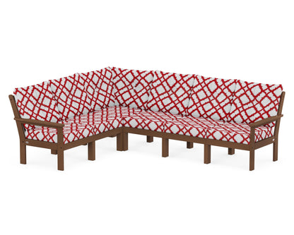 POLYWOOD® Vineyard 6-Piece Sectional in Teak / Trellis Crimson