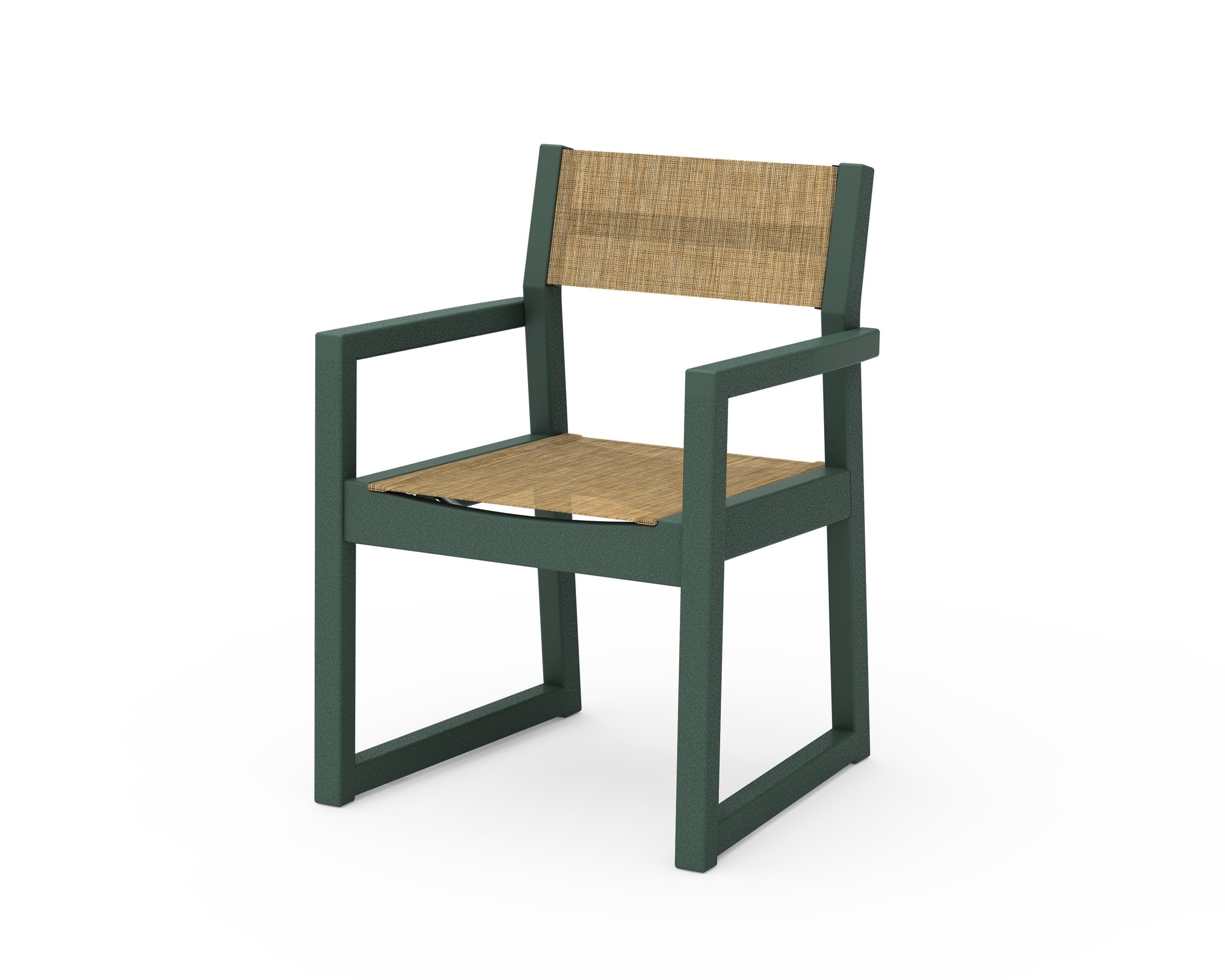 POLYWOOD® EDGE Sling Dining Arm Chair in Green / Burlap Sling