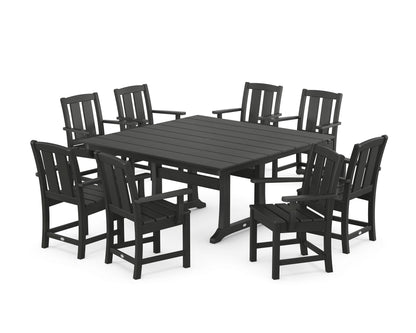 POLYWOOD® Mission 9-Piece Square Farmhouse Dining Set with Trestle Legs in Black