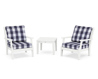 Country Living Wovendale 3-Piece Deep Seating Set in White / Buffalo Plaid Navy