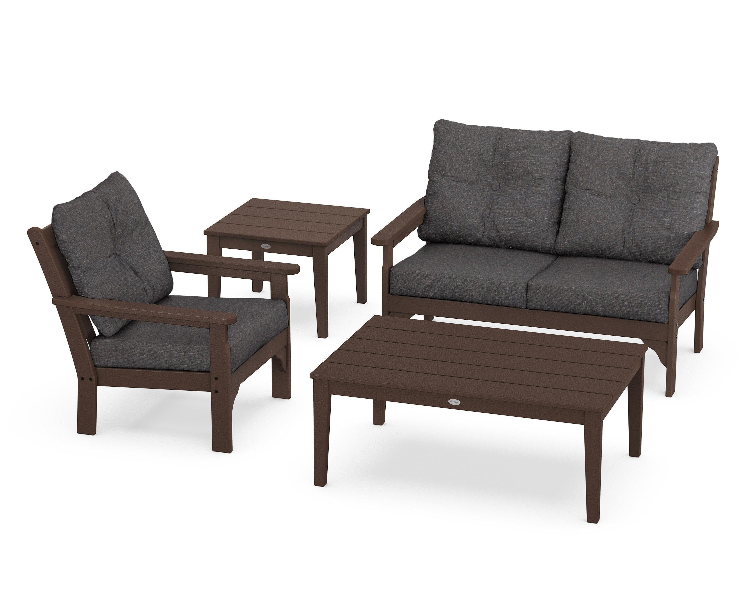 POLYWOOD® Vineyard 4-Piece Deep Seating Set in Mahogany / Ash Charcoal