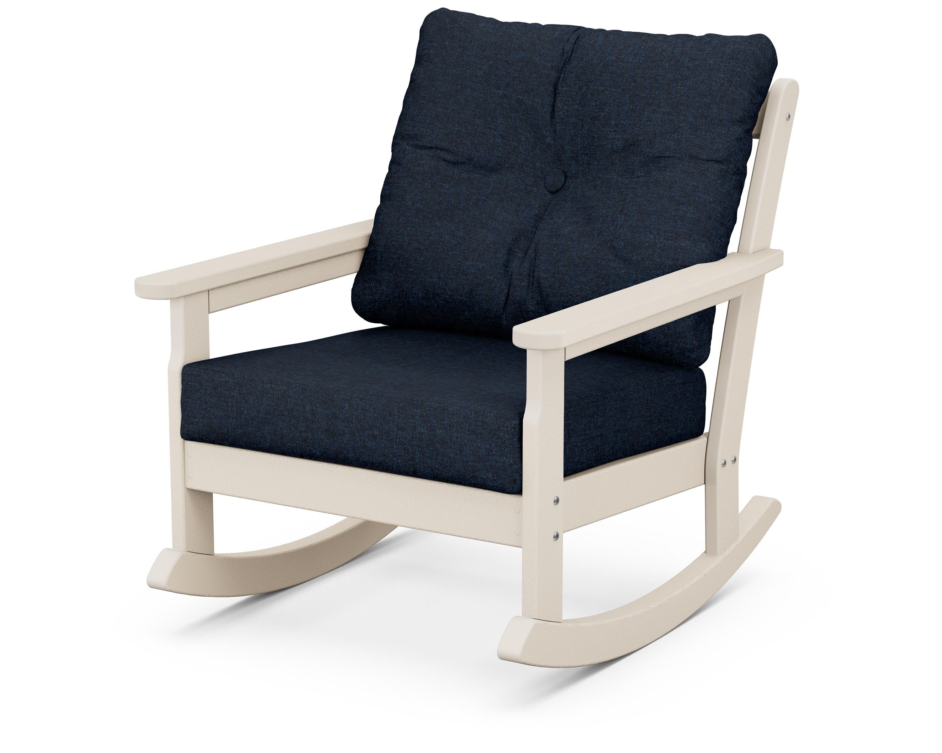 POLYWOOD® Vineyard Deep Seating Rocking Chair in Sand / Marine Indigo