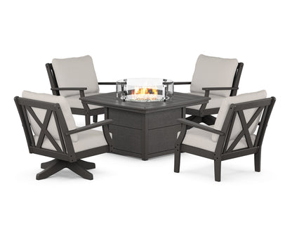 POLYWOOD® Braxton 5-Piece Deep Seating Set with Fire Table in Vintage Coffee / Cast Ash