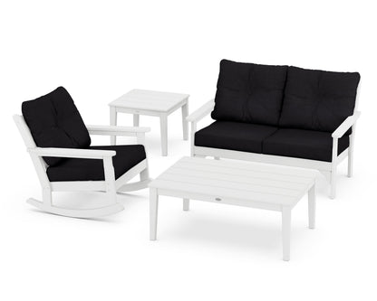 POLYWOOD® Vineyard 4-Piece Deep Seating Rocker Set in White / Midnight Linen