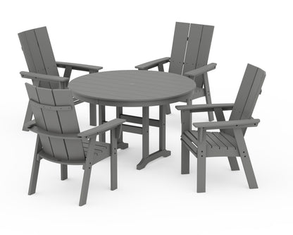 POLYWOOD® Modern Curveback Adirondack 5-Piece Round Farmhouse Dining Set in Slate Grey