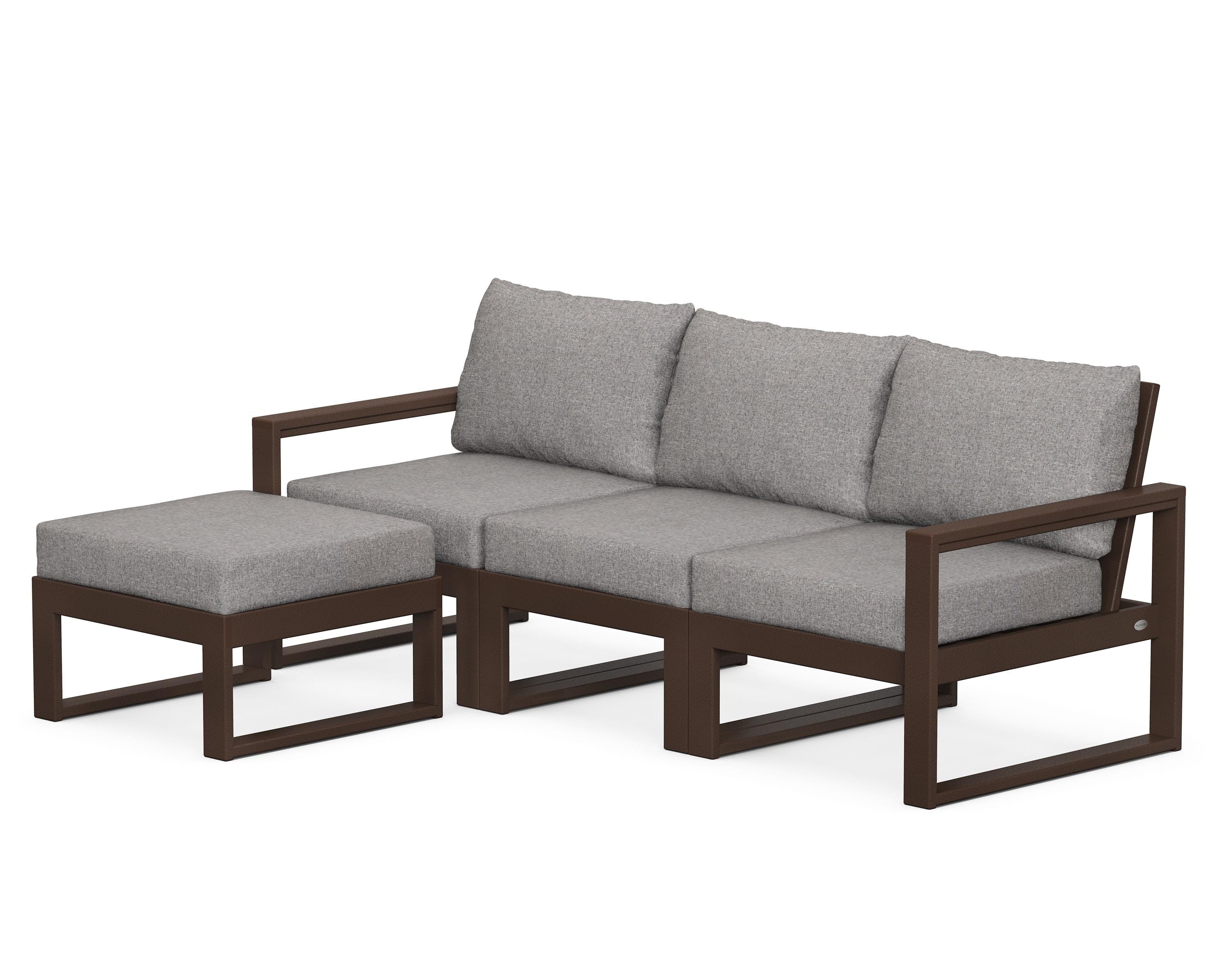 POLYWOOD® EDGE 4-Piece Modular Deep Seating Set with Ottoman in Mahogany / Grey Mist