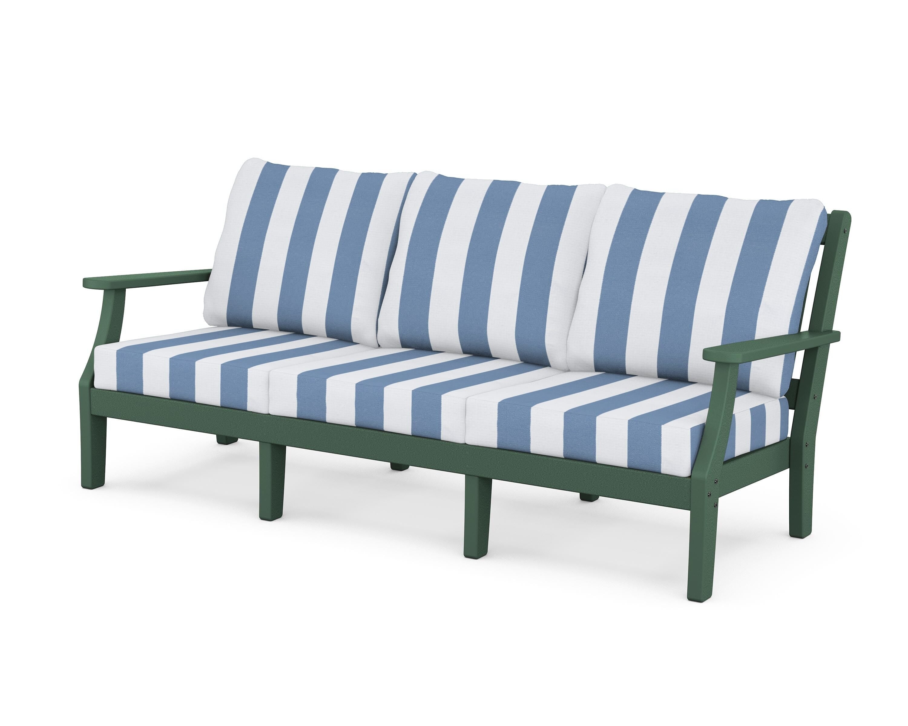 Martha Stewart by POLYWOOD® Chinoiserie Deep Seating Sofa in Green / Cabana Stripe Sky Blue