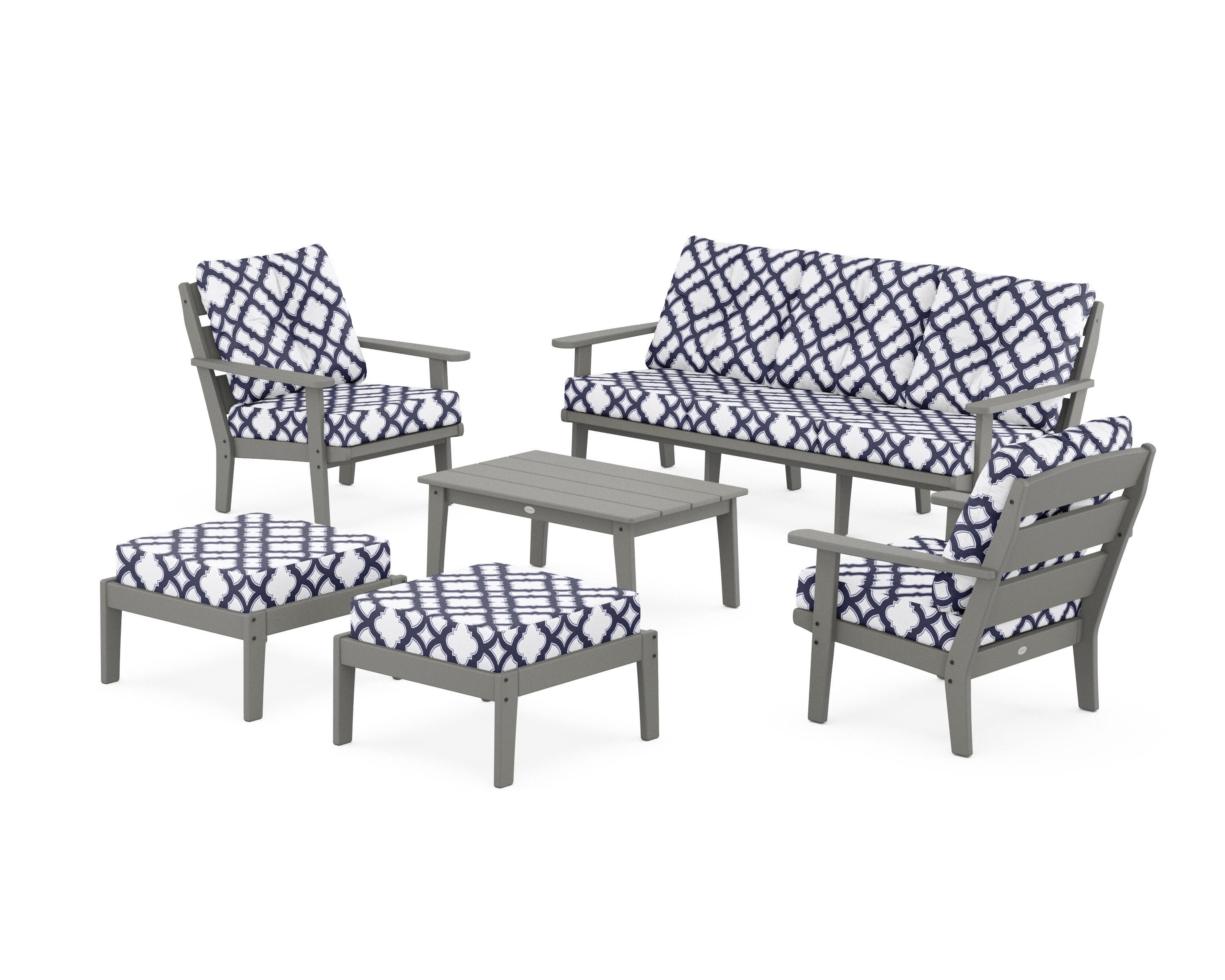 POLYWOOD® Lakeside 6-Piece Lounge Sofa Set in Slate Grey / Trellis Navy