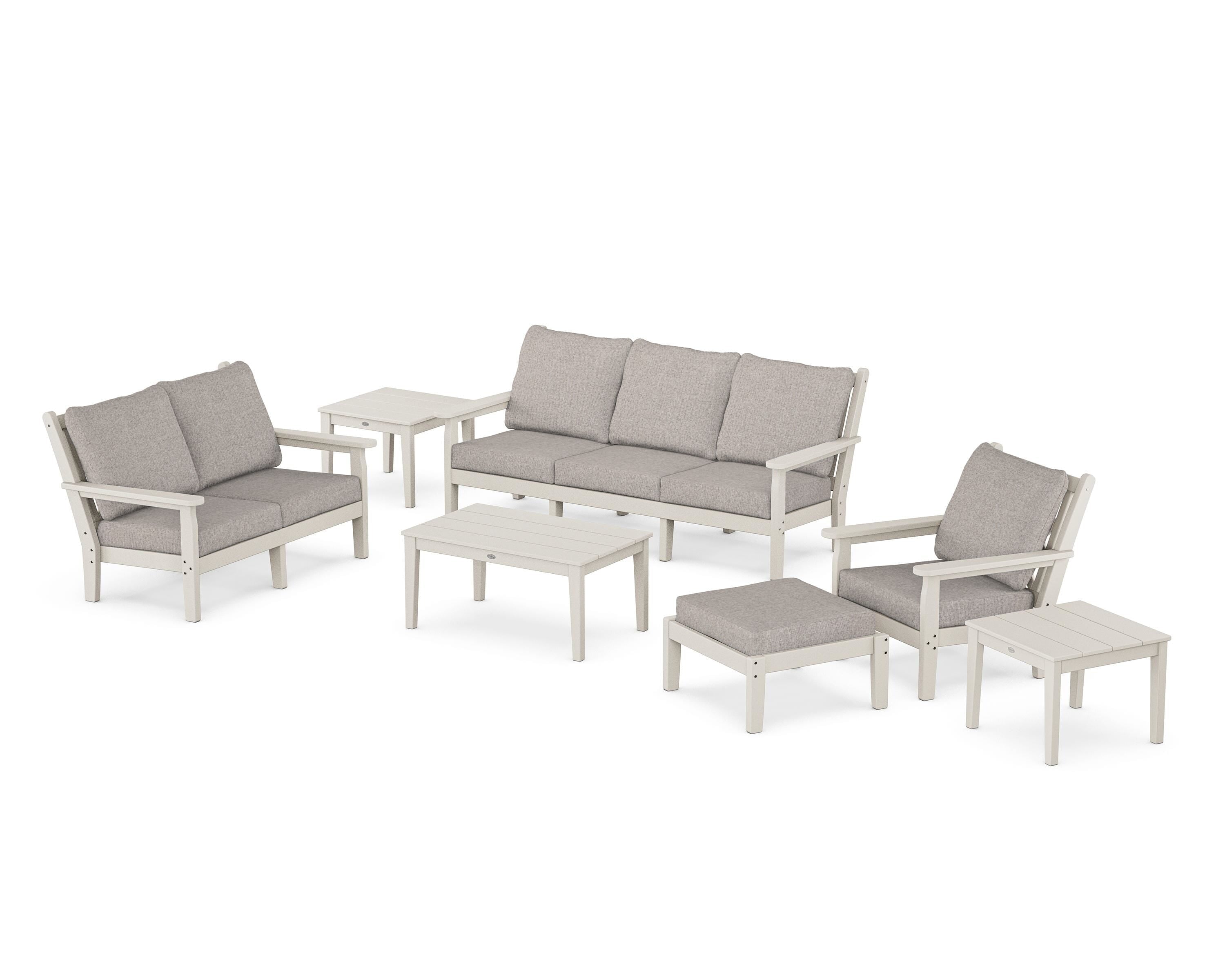 POLYWOOD® Chippendale 7-Piece Deep Seating Set in Sand / Weathered Tweed