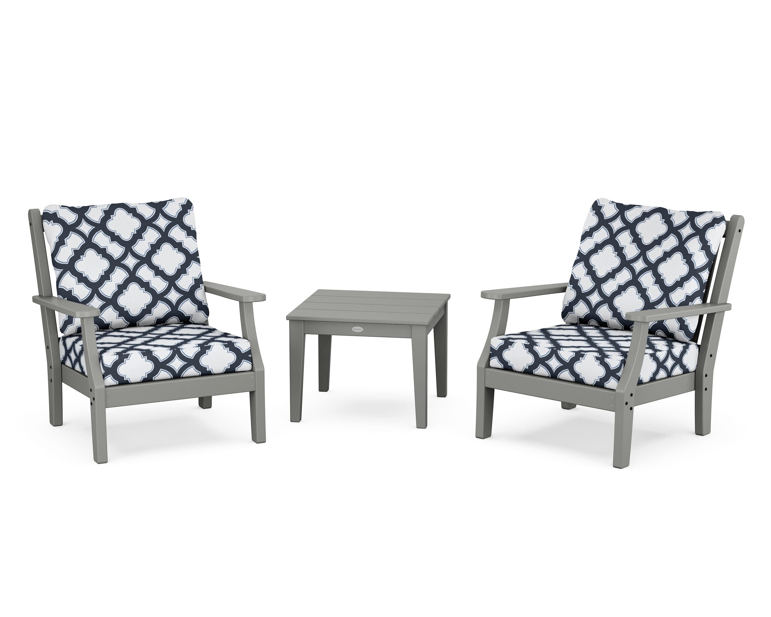 Country Living Wovendale 3-Piece Deep Seating Set in Slate Grey / Trellis Marine Indigo