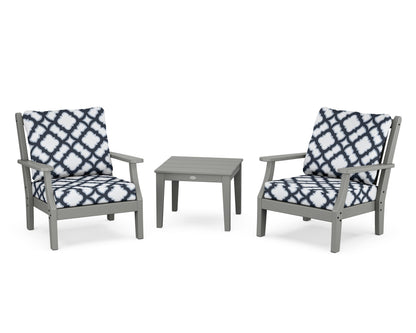 Country Living Wovendale 3-Piece Deep Seating Set in Slate Grey / Trellis Marine Indigo