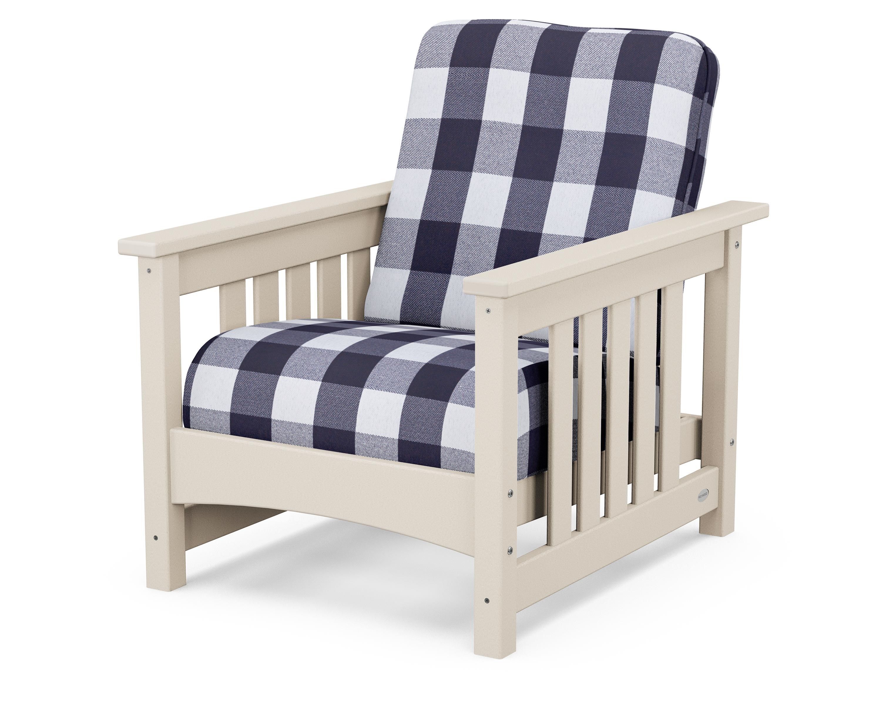 POLYWOOD® Club Mission Chair in Sand / Buffalo Plaid Navy