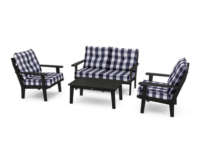POLYWOOD® Lakeside 4-Piece Deep Seating Set in Black / Buffalo Plaid Navy