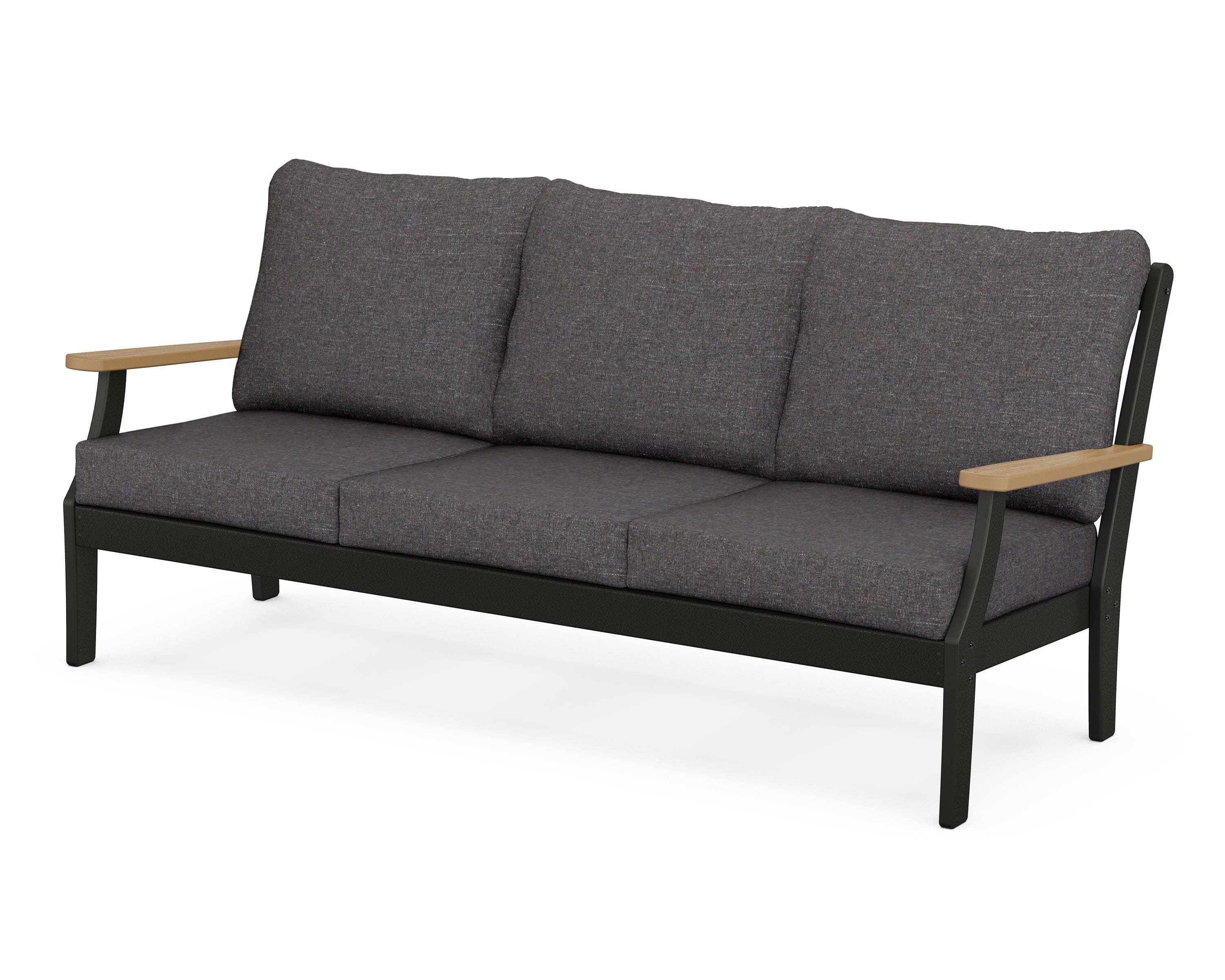 POLYWOOD® Braxton Deep Seating Sofa in Black / Natural / Ash Charcoal