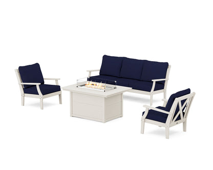 POLYWOOD® Braxton Deep Seating Fire Pit Table Set in Sand / Navy
