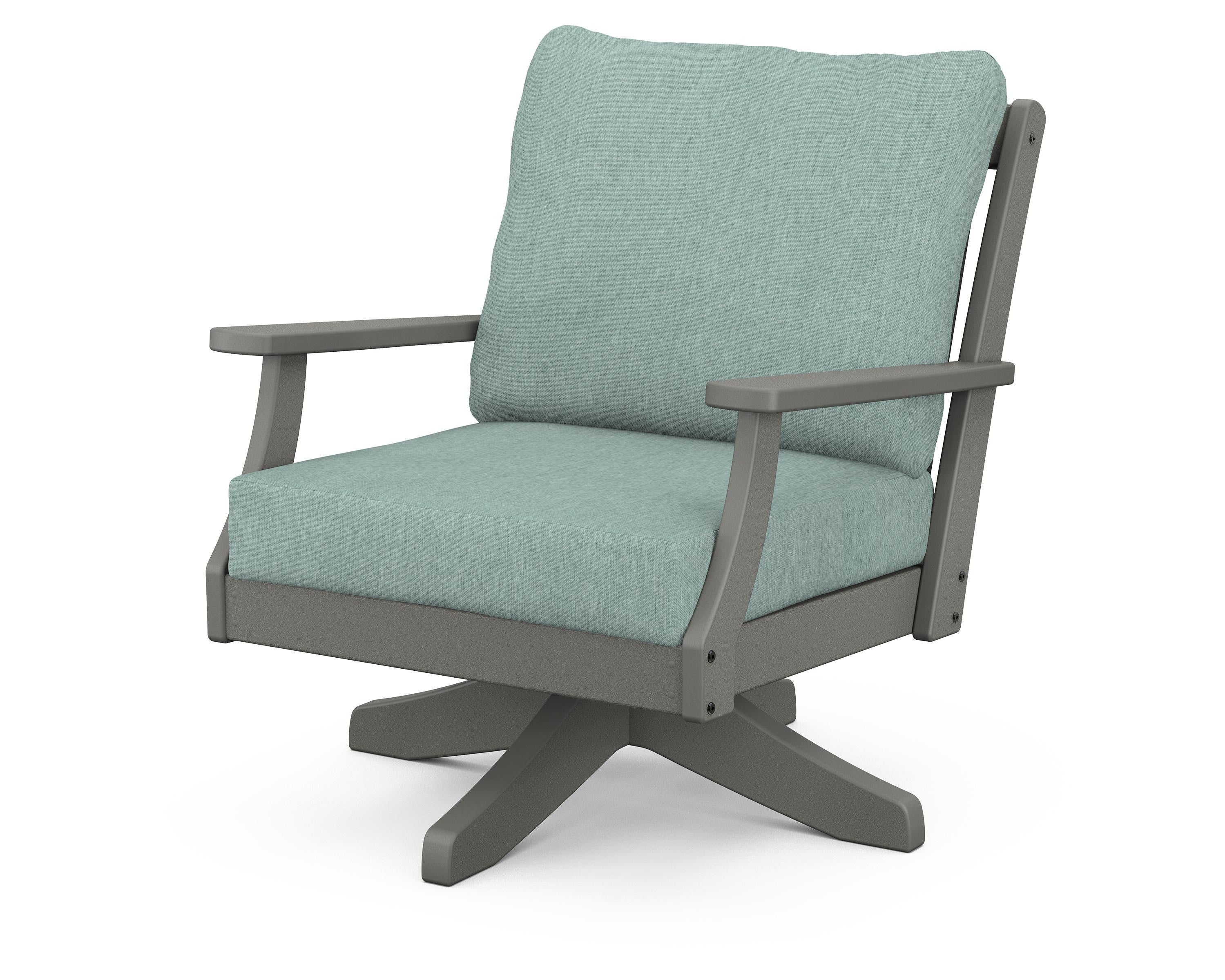 POLYWOOD® Braxton Deep Seating Swivel Chair in Slate Grey / Glacier Spa