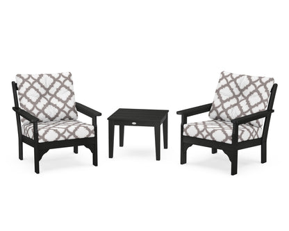 POLYWOOD® Vineyard 3-Piece Deep Seating Set in Black / Trellis Grey Mist