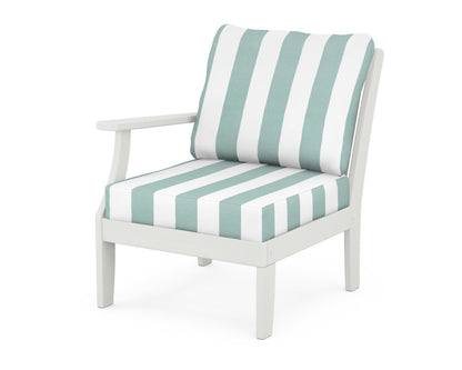 POLYWOOD® Braxton Modular Left Arm Chair in Vintage White / Cabana Stripe Glacier Spa