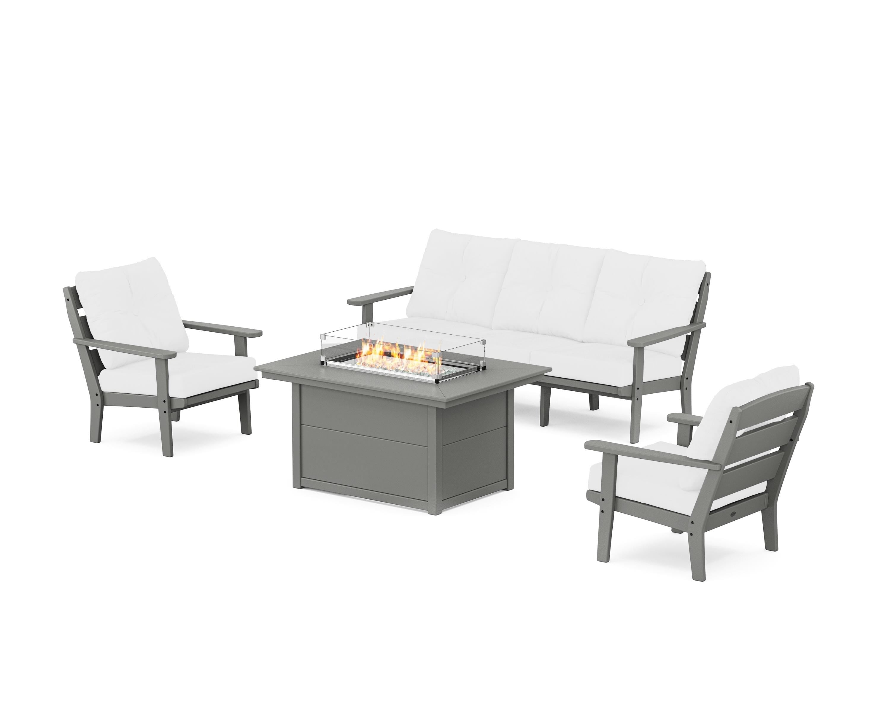 POLYWOOD® Lakeside Deep Seating Fire Pit Table Set in Slate Grey / Natural