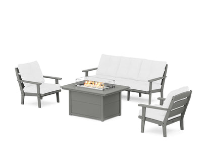 POLYWOOD® Lakeside Deep Seating Fire Pit Table Set in Slate Grey / Natural