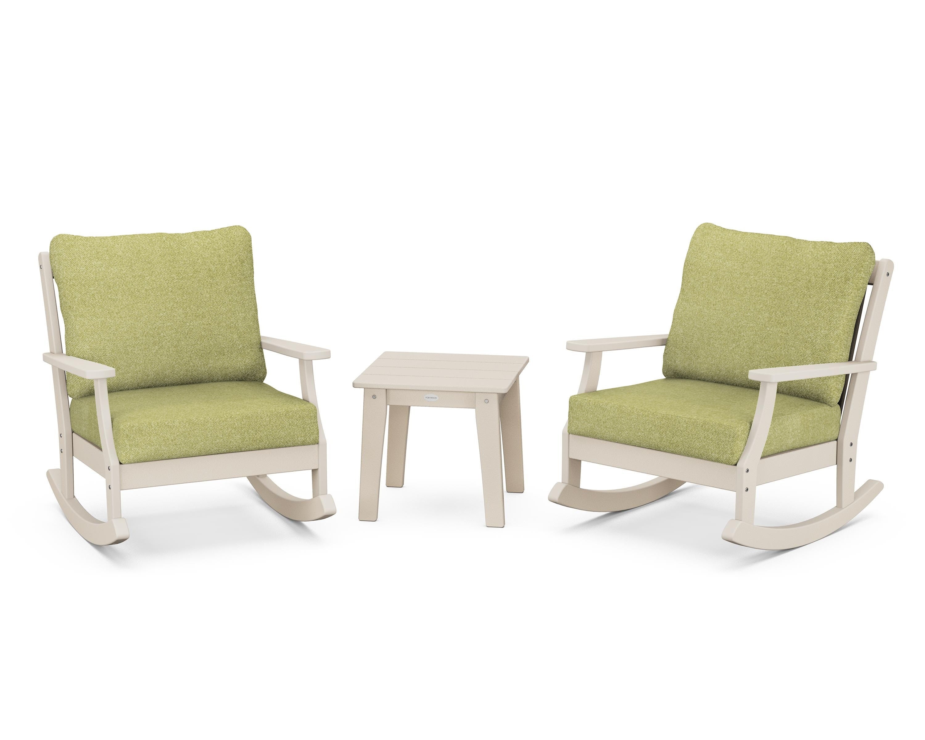 POLYWOOD® Braxton 3-Piece Deep Seating Rocker Set in Sand / Chartreuse Boucle