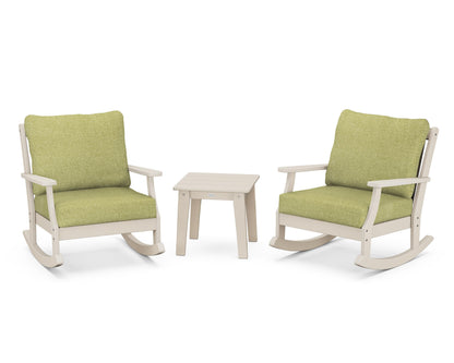 POLYWOOD® Braxton 3-Piece Deep Seating Rocker Set in Sand / Chartreuse Boucle