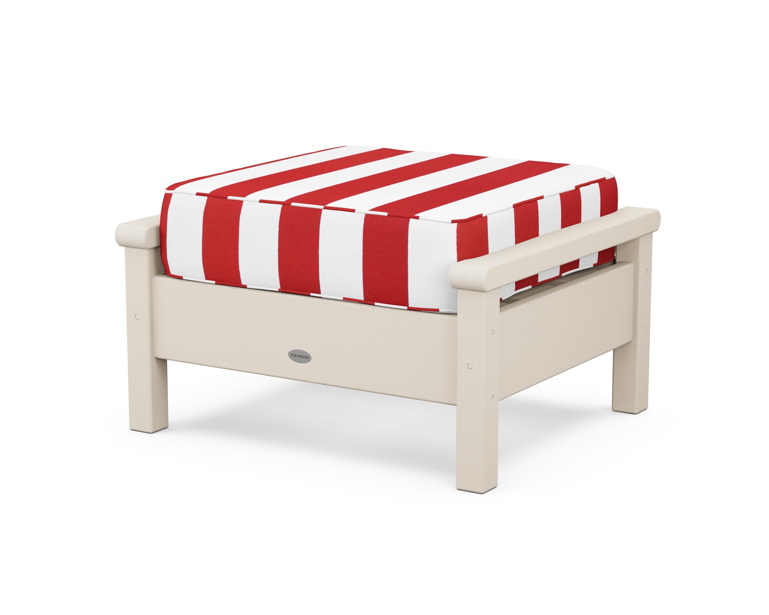 POLYWOOD® Harbour Deep Seating Ottoman in Sand / Cabana Stripe Crimson
