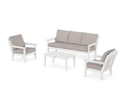Country Living Cottage 4-Piece Deep Seating Set with Sofa in White / Weathered Tweed