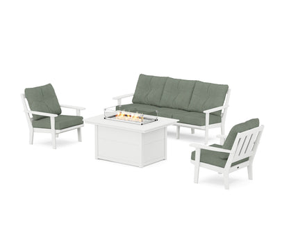 POLYWOOD® Oxford Deep Seating Fire Pit Table Set in White / Cast Sage