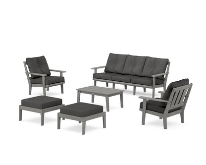 POLYWOOD® Oxford 6-Piece Lounge Sofa Set in Slate Grey / Spectrum Carbon