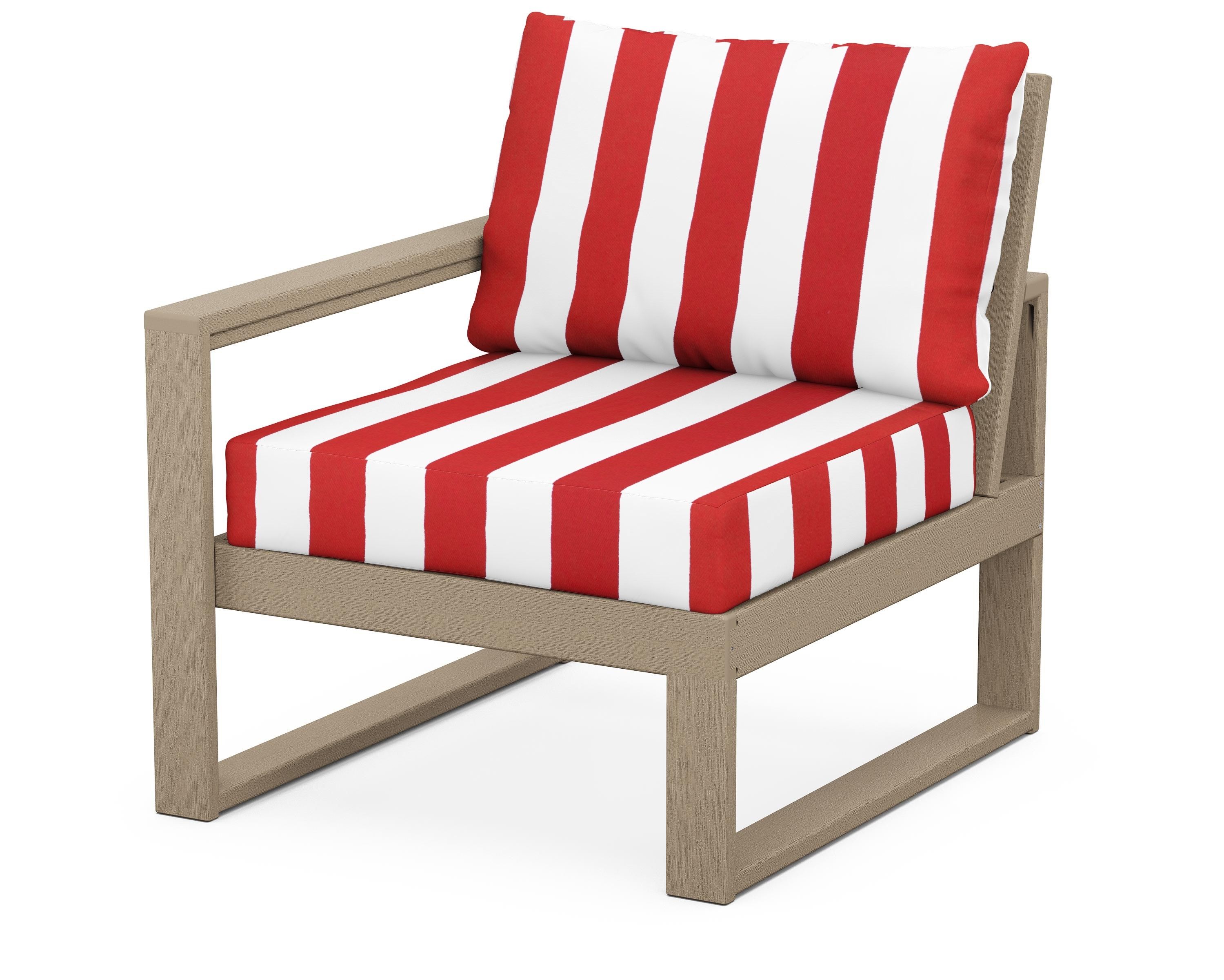 POLYWOOD® EDGE Modular Left Arm Chair in Vintage Sahara / Cabana Stripe Crimson