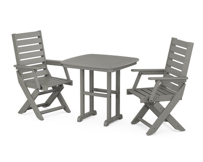 POLYWOOD® Captain Folding Chair 3-Piece Dining Set in Slate Grey