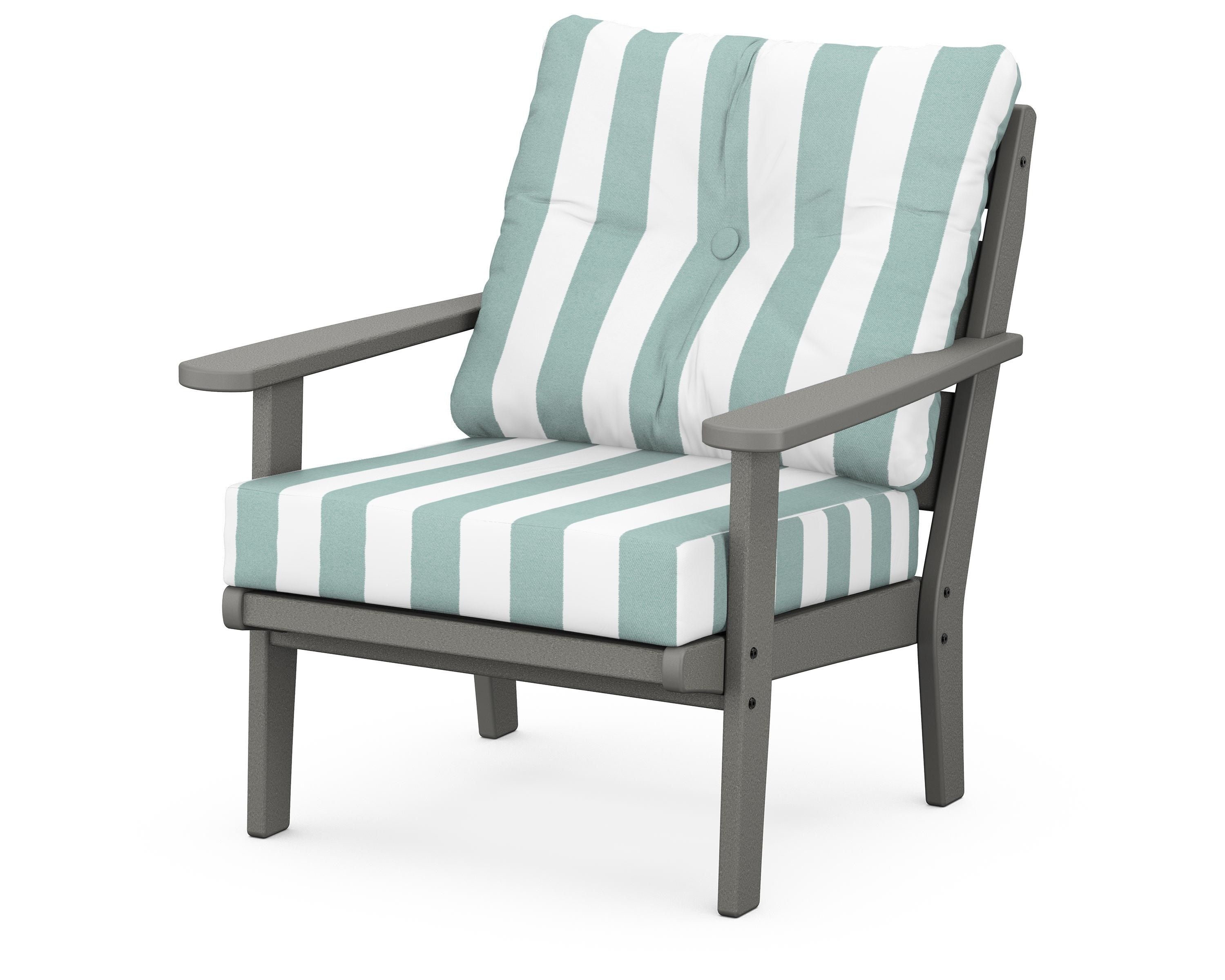 POLYWOOD® Lakeside Deep Seating Chair in Slate Grey / Cabana Stripe Glacier Spa